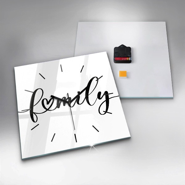 Szögletes fali üvegóra Családi felirat és szív