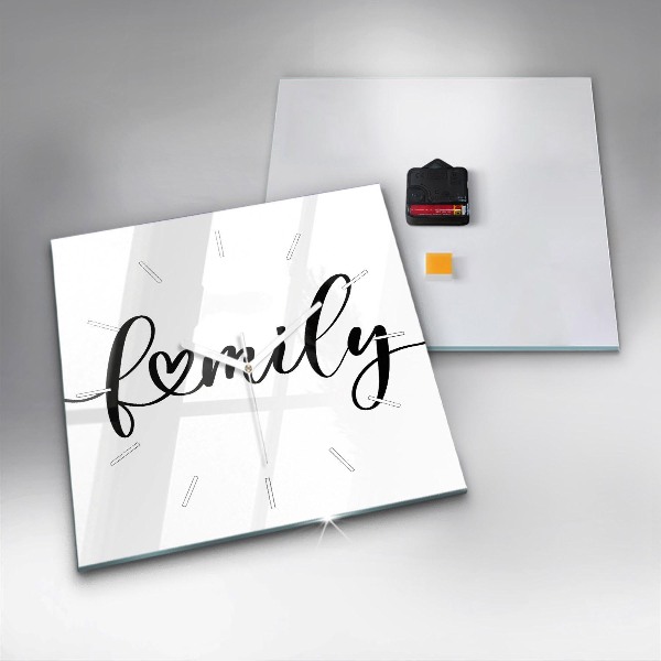 Szögletes fali üvegóra Családi felirat és szív
