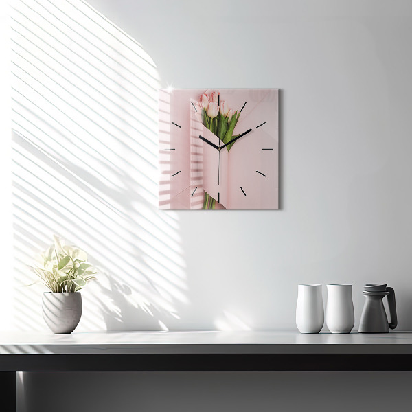 Szögletes fali üvegóra Tulipán virág csokor