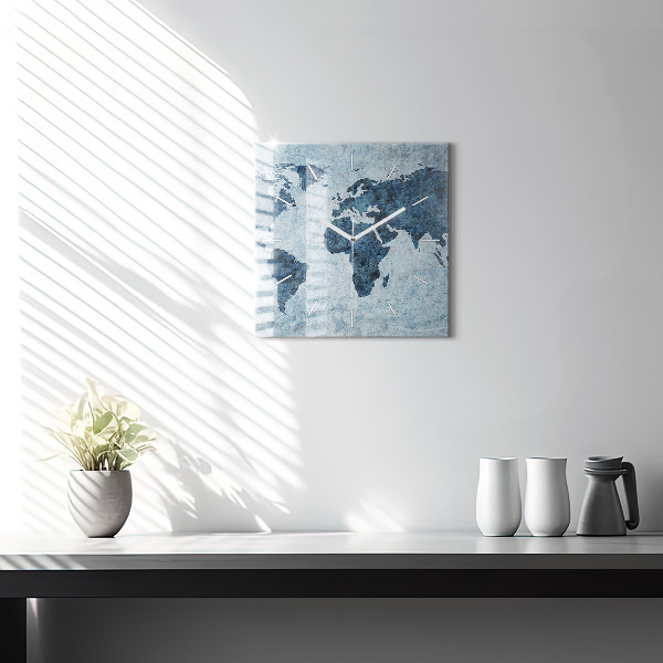 Szögletes fali üvegóra Festett világtérkép