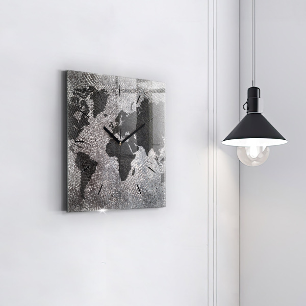 Szögletes fali üvegóra Világtérkép beton