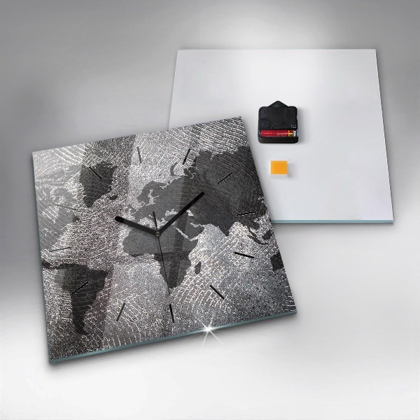 Szögletes fali üvegóra Világtérkép beton