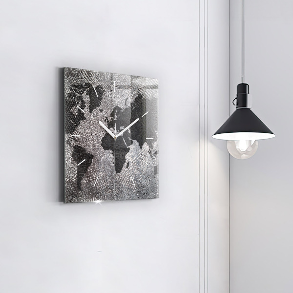 Szögletes fali üvegóra Világtérkép beton