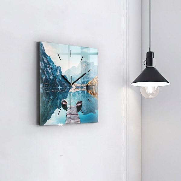 Szögletes fali üvegóra Csónakok a tavon