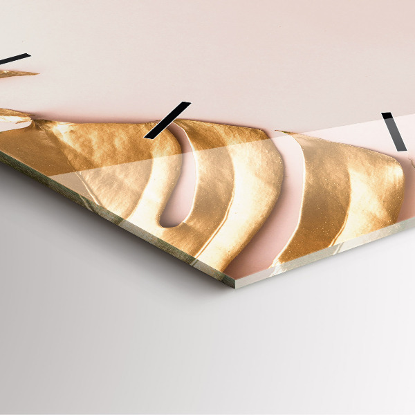 Szögletes fali üvegóra Arany trópusi levelek