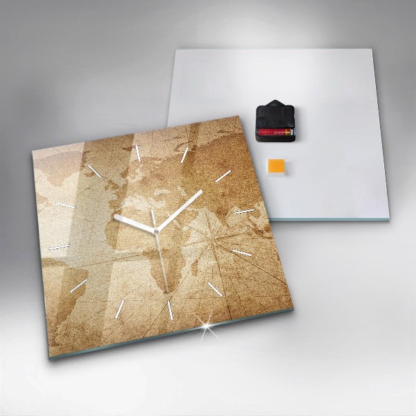 Szögletes fali üvegóra Vintage világtérkép