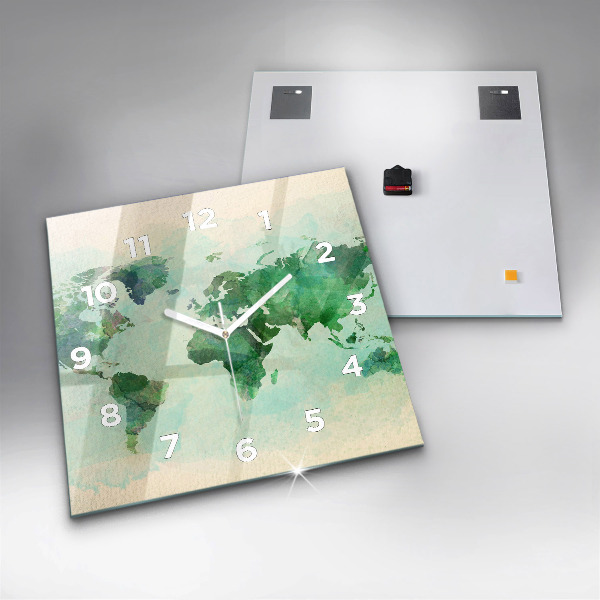 Szögletes fali üvegóra Akvarell világtérkép