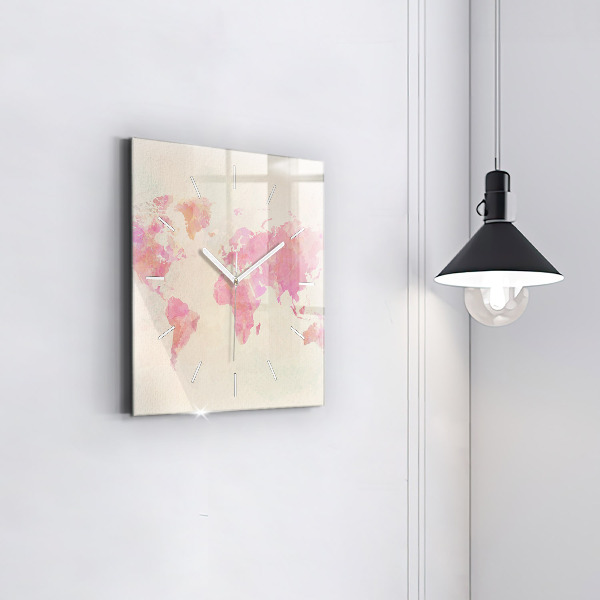 Szögletes fali üvegóra Akvarell világtérkép