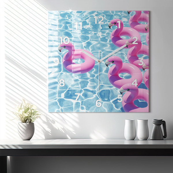 Szögletes fali üvegóra Pitypang flamingók