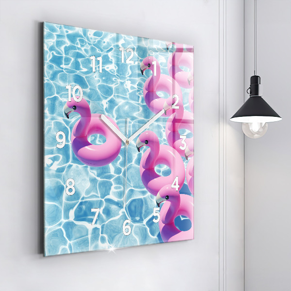 Szögletes fali üvegóra Pitypang flamingók