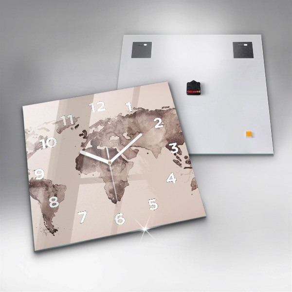Szögletes fali üvegóra Akvarell világtérkép