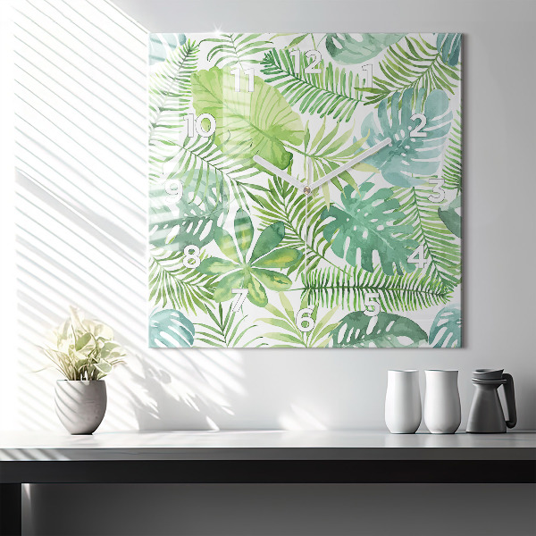 Szögletes fali üvegóra Zöld levelek
