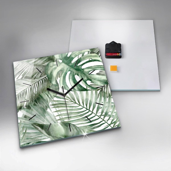 Szögletes fali üvegóra Festett növényi levelek