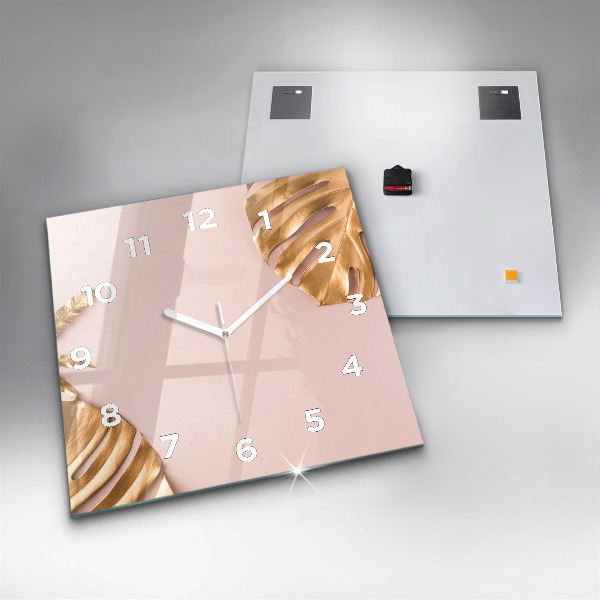 Szögletes fali üvegóra Arany trópusi levelek