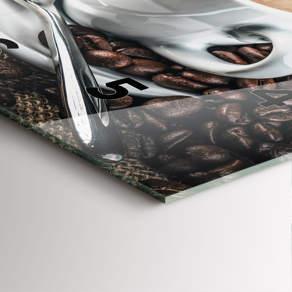 Szögletes fali üvegóra Csésze és kávébab