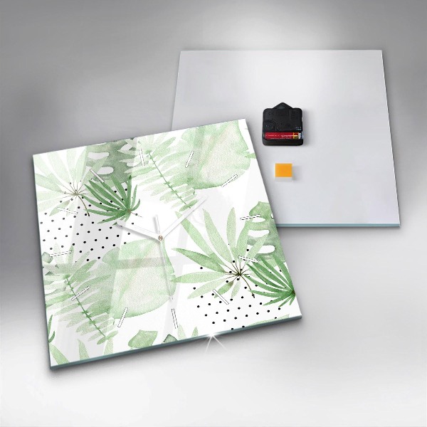 Szögletes fali üvegóra Zöld levelek