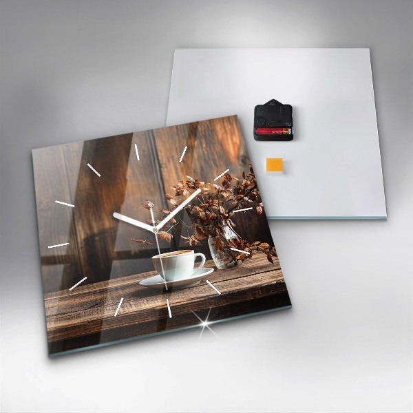 Szögletes fali üvegóra Egy csésze kávét