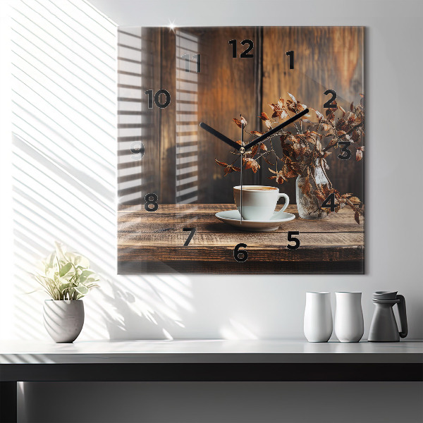 Szögletes fali üvegóra Egy csésze kávét