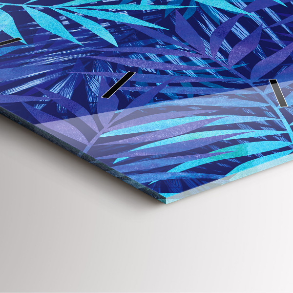 Szögletes fali üvegóra Kék levelek