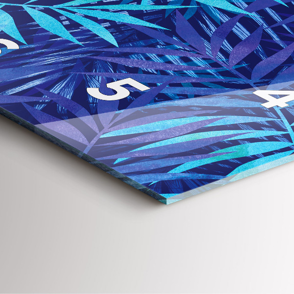 Szögletes fali üvegóra Kék levelek