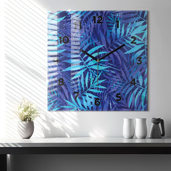 Szögletes fali üvegóra Kék levelek