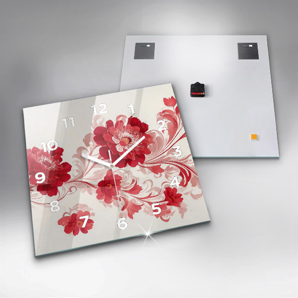Szögletes fali üvegóra Piros virágok