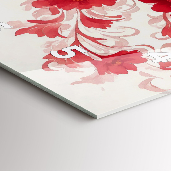 Szögletes fali üvegóra Piros virágok