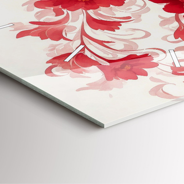 Szögletes fali üvegóra Piros virágok