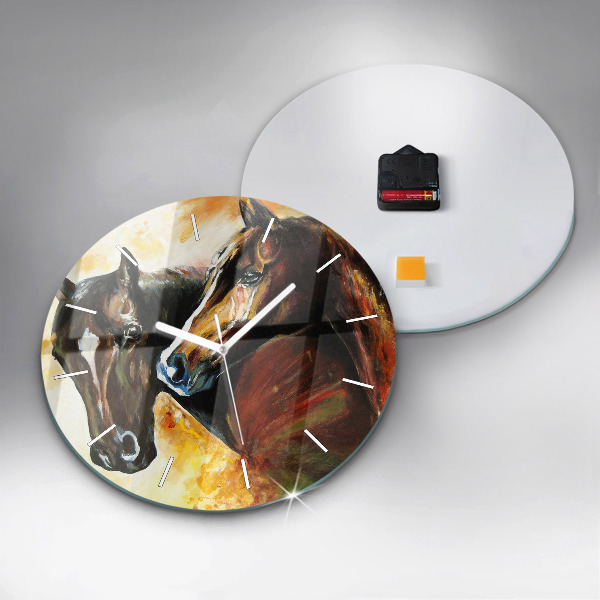 Kerek fali üvegóra Két festett ló