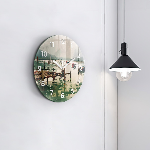 Kerek fali üvegóra Halászhajók a kikötőben
