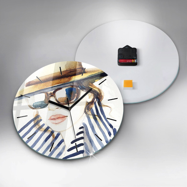Kerek fali üvegóra Arc szemüveggel és kalappal
