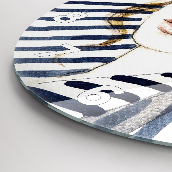 Kerek fali üvegóra Arc szemüveggel és kalappal