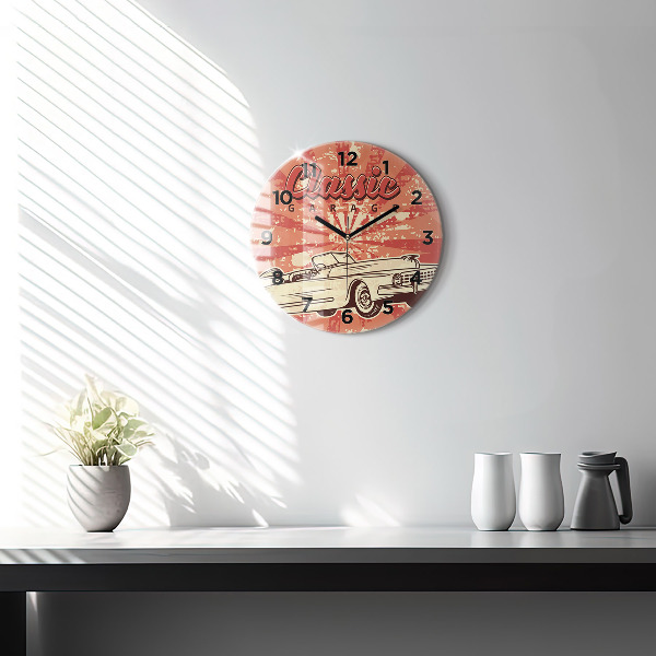 Kerek fali üvegóra Vintage Retro autó