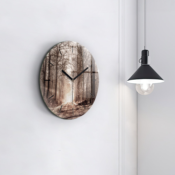 Kerek fali üvegóra Erdei ösvény szépia