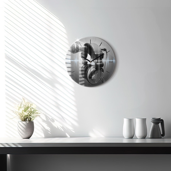 Kerek fali üvegóra Mikrofon és fejhallgató