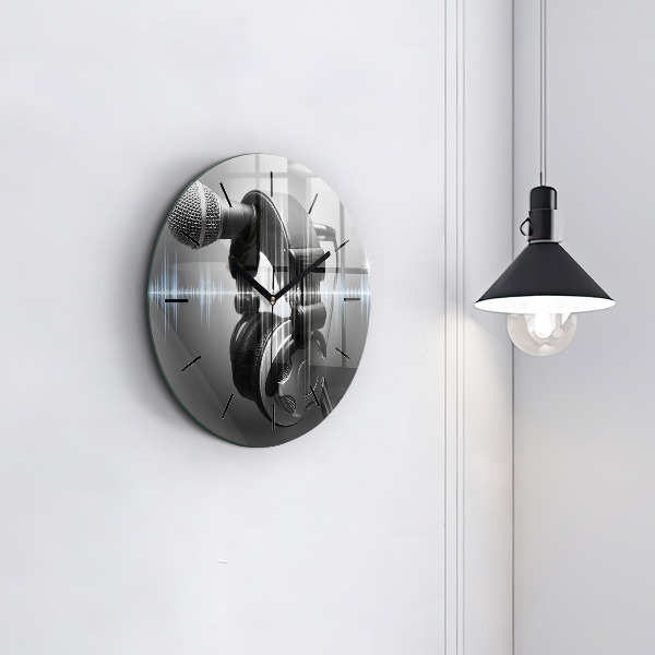 Kerek fali üvegóra Mikrofon és fejhallgató
