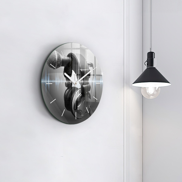 Kerek fali üvegóra Mikrofon és fejhallgató