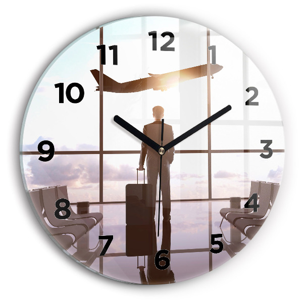 Kerek fali üvegóra Férfi a repülőtéren