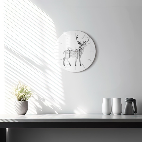 Kerek fali üvegóra Szarvas erdő sziluettje