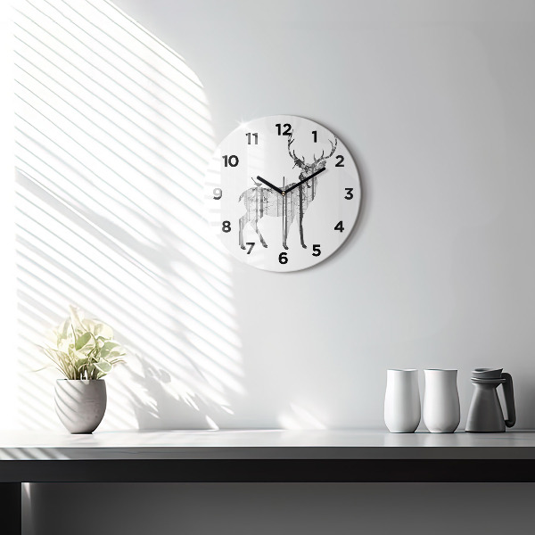 Kerek fali üvegóra Szarvas erdő sziluettje