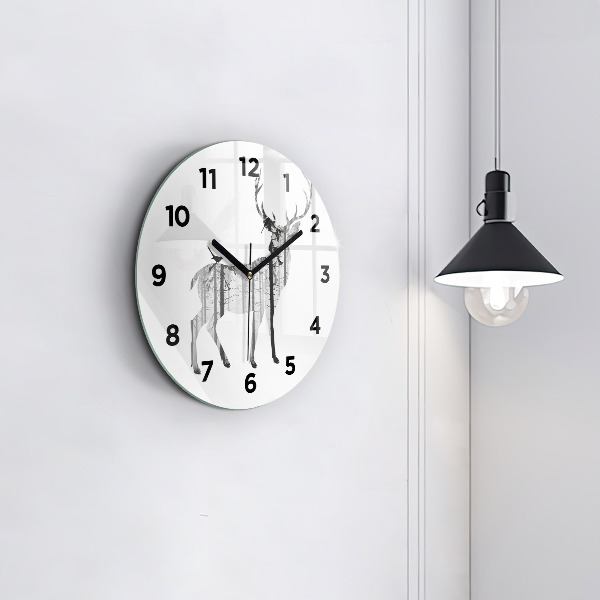 Kerek fali üvegóra Szarvas erdő sziluettje