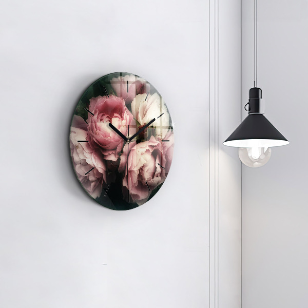 Kerek fali üvegóra Rózsaszín rózsa csokor
