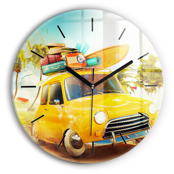 Kerek fali üvegóra Autó szörfdeszkával