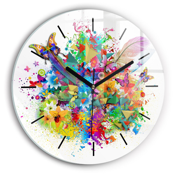 Kerek fali üvegóra Virágos harmónia pillangókkal