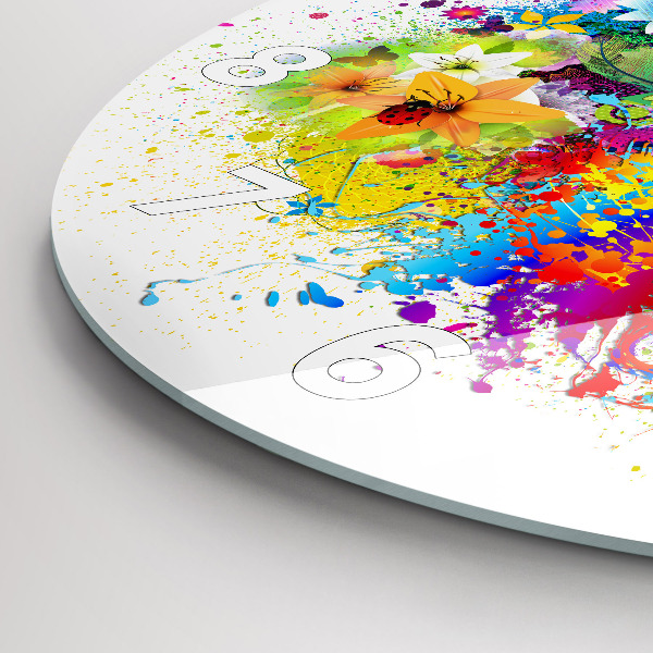 Kerek fali üvegóra Virágos harmónia pillangókkal