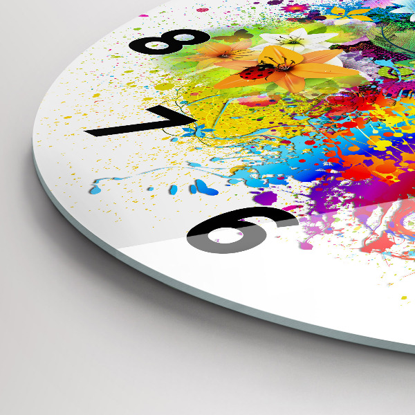 Kerek fali üvegóra Virágos harmónia pillangókkal