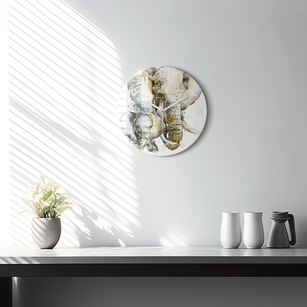 Kerek fali üvegóra Festett állatok elefántok