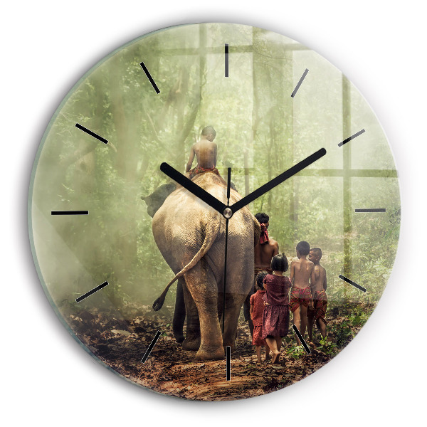 Kerek fali üvegóra Elefántot vezető gyerekek