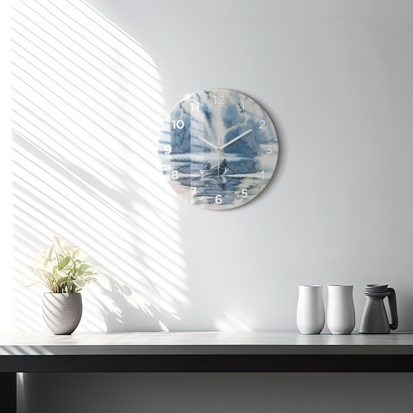 Kerek fali üvegóra Halász a tavon