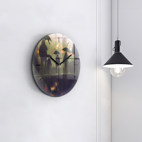 Kerek fali üvegóra Emberek esernyővel